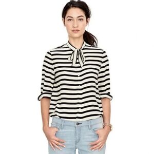 Fossil Silk neck tie striped cream and black blouse